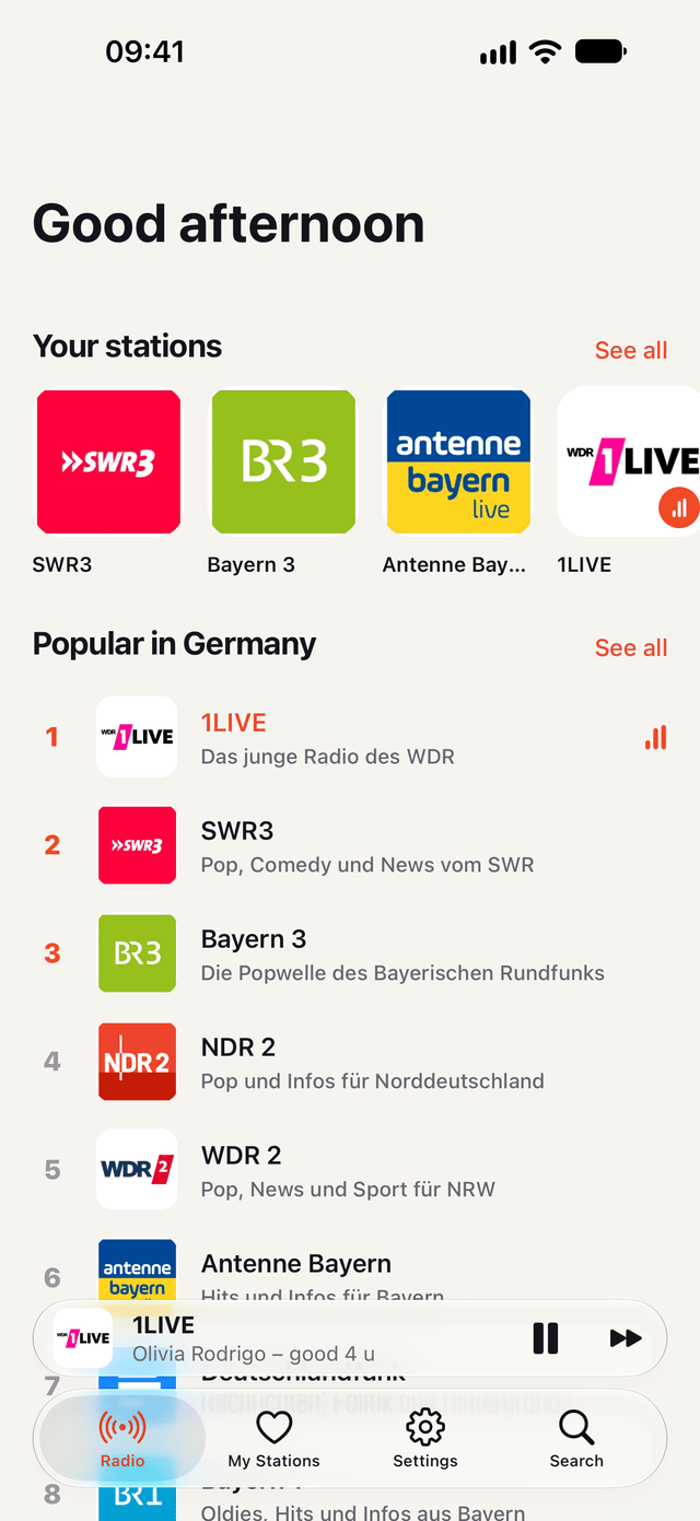 Radiowelle home screen